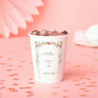 Rustic Vintage Blush Pink Floral Arch Wedding Paper Cups