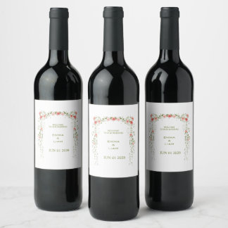 Rustic Vintage Blush Pink Floral Arch Wedding Wine Label