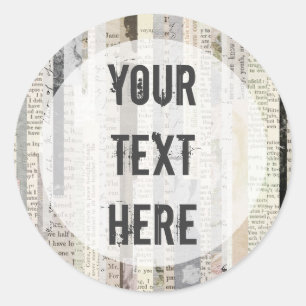 Rustic Vintage Book Pages Ephemera Bold Typewriter Classic Round Sticker