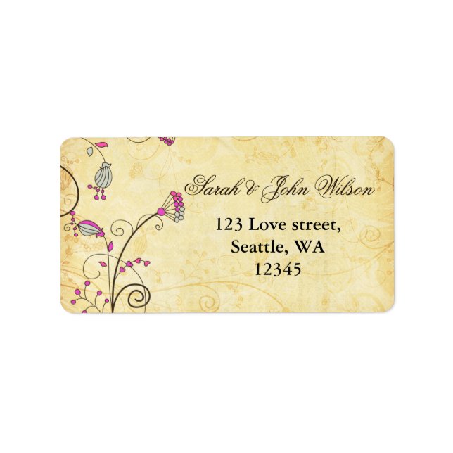 rustic  Vintage Botanical fuchsia floral Label (Front)