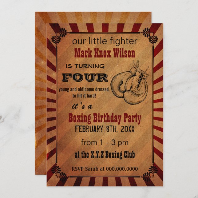 Rustic Vintage Boxing Birthday Invitations (Front/Back)