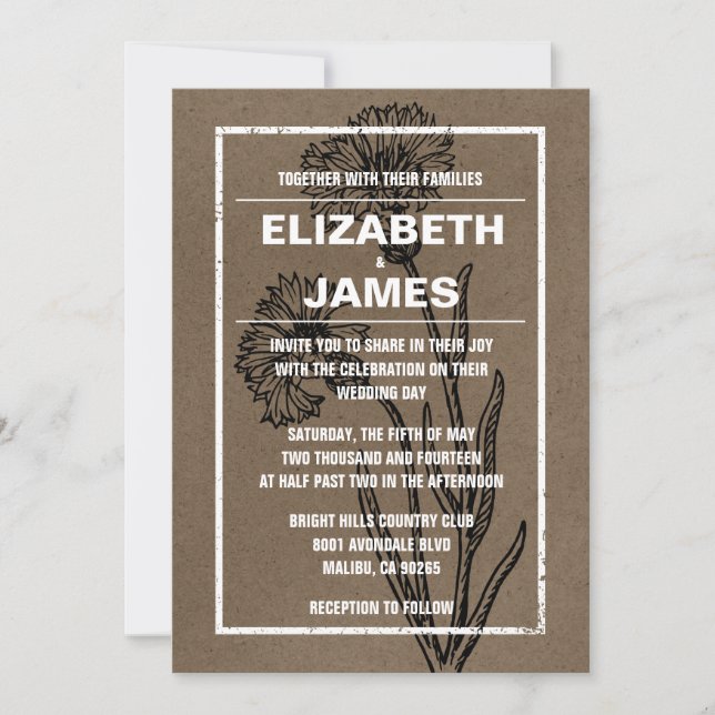 Rustic Vintage Brown Wedding Invitations (Front)