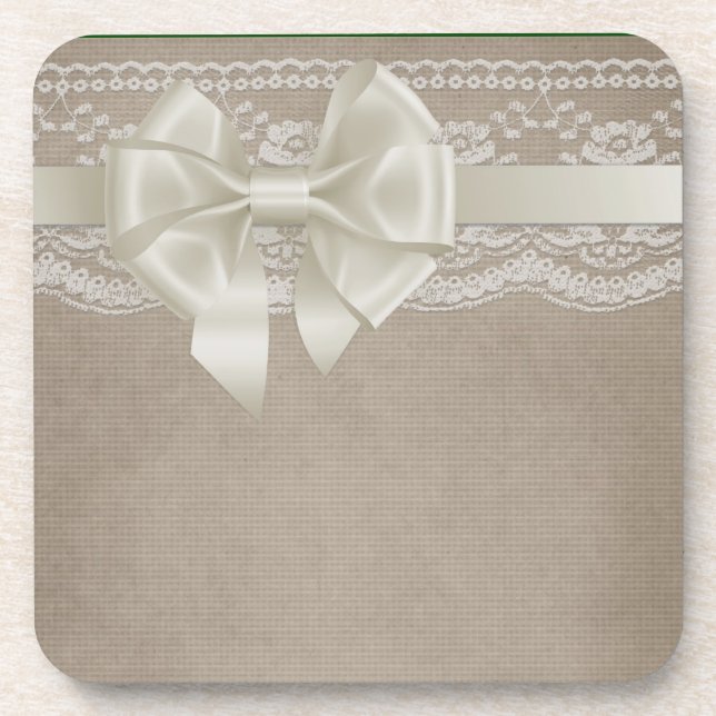 Rustic Vintage Burlap & Lace Coaster (Front)