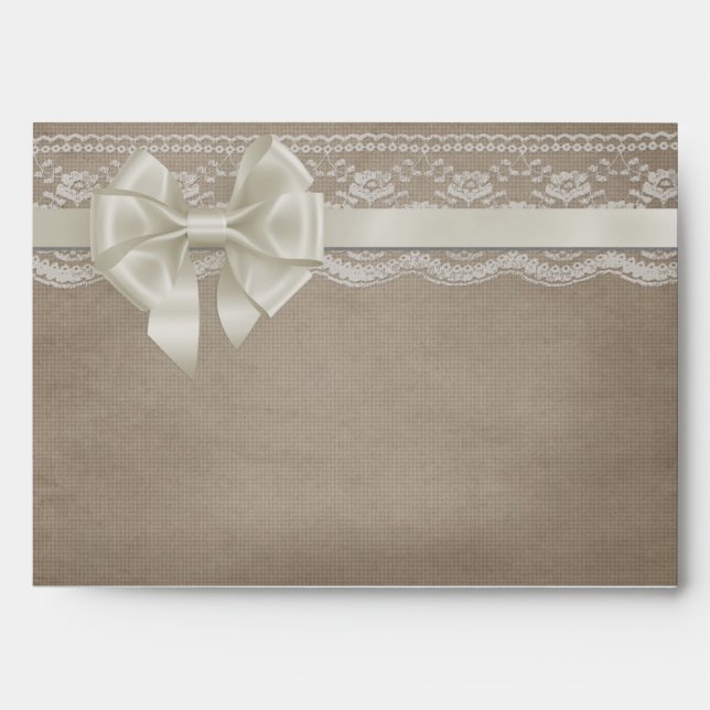 Rustic Vintage Burlap & Lace Envelope (Front)