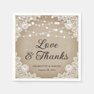 Rustic Vintage Burlap Lace Love and Thanks Wedding Napkin