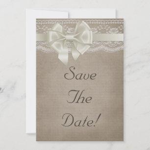 Rustic Vintage Burlap & Lace Wedding Save The Date Invitation