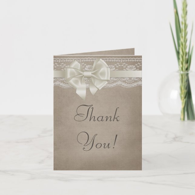 Rustic Vintage Burlap & Lace Wedding Thank You (Front)