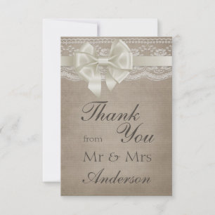Rustic Vintage Burlap & Lace Wedding Thank You Card