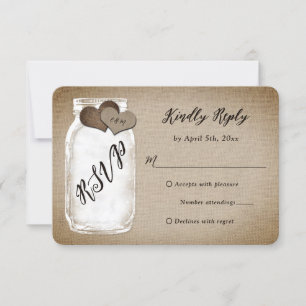 Rustic Vintage Burlap Mason Jar Wedding RSVP Card