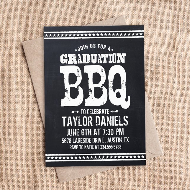 Rustic Vintage Chalkboard Graduation Party BBQ Invitation (Creator Uploaded)