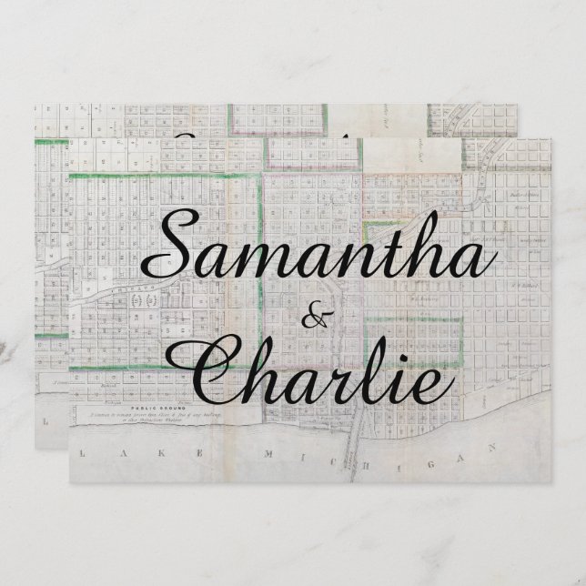 Rustic Vintage Chicago Map Wedding Invitation (Front/Back)