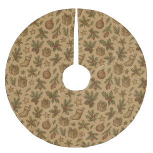 Rustic, vintage Christmas patterned Brushed Polyester Tree Skirt
