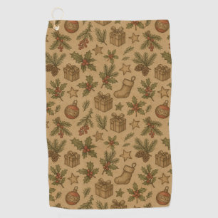 Rustic, vintage Christmas patterned Golf Towel