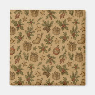 Rustic, vintage Christmas patterned Magnet