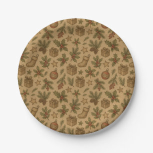 Rustic, vintage Christmas patterned Paper Plate