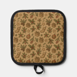 Rustic, vintage Christmas patterned Pot Holder