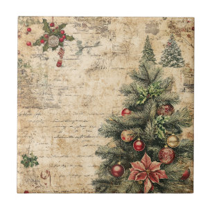 Rustic Vintage Christmas Tree Pinecone Pattern Tile
