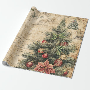 Rustic Vintage Christmas Tree Pinecone Pattern Wrapping Paper