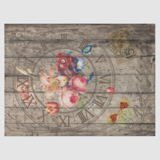 Rustic vintage clock decoupage tissue paper