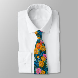Rustic Vintage Colourful Floral Pattern in Blue (2 Tie