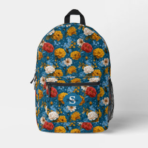Rustic Vintage Colourful Floral Pattern in Blue Printed Backpack