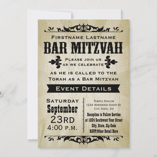 Rustic Vintage Country Bar Mitzvah Invitation (Front)