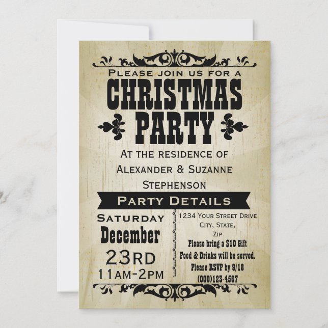 Rustic Vintage Country Christmas Party Invitation (Front)