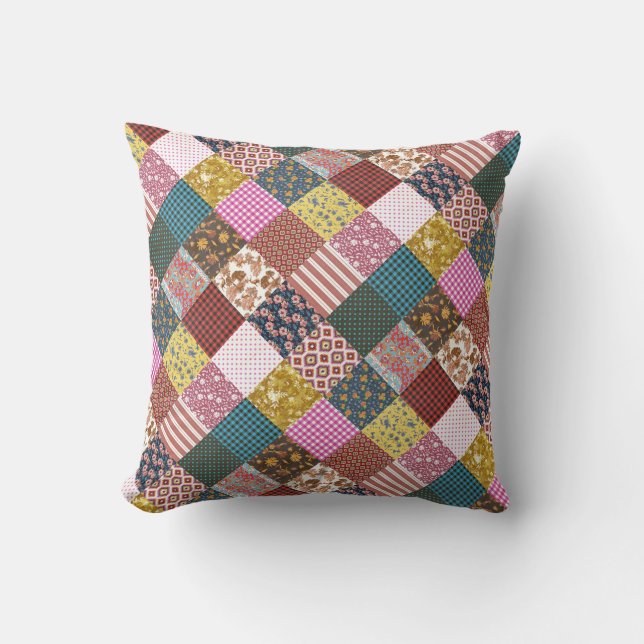 Rustic Vintage Country Patchwork Quilt Pattern  Cushion (Front)
