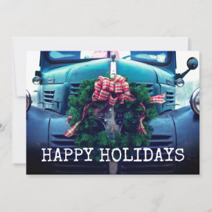 Rustic Vintage Country Truck With Wreath Holiday Card