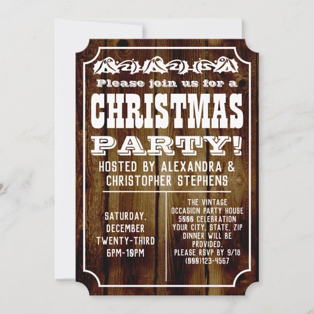 Rustic Vintage Country Wood Christmas Party Invitation (Front)