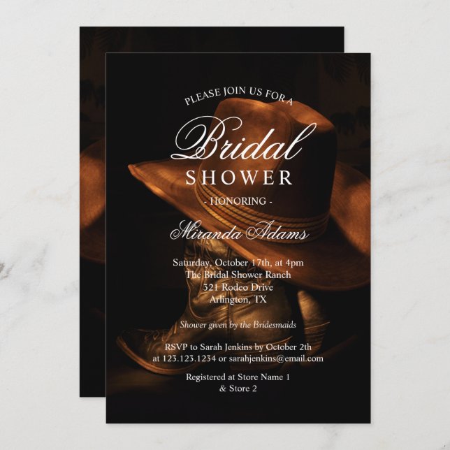 Rustic Vintage Cowboy Boots Country Bridal Shower Invitation (Front/Back)