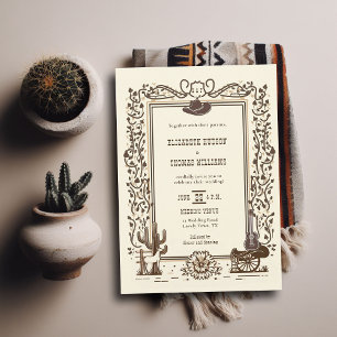 Rustic Vintage Cowboy Wedding Western Botanical Invitation