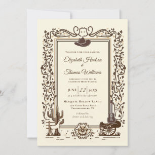 Rustic Vintage Cowboy Wedding Western Frame Invitation