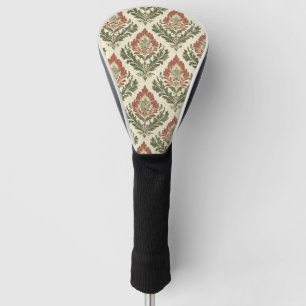 Rustic Vintage Damask Red Green Beige Golf Head Cover