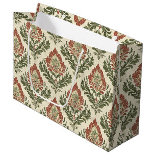 Rustic Vintage Damask Red Green Beige Large Gift Bag