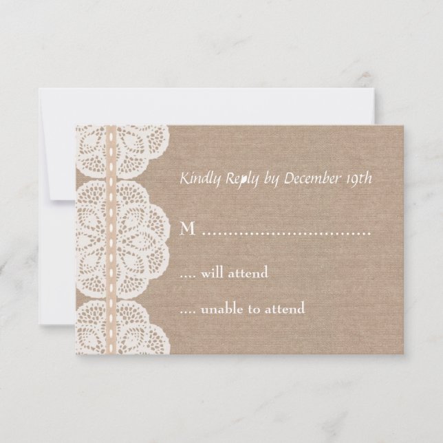 Rustic Vintage Doily Wedding RSVP Card (Front)