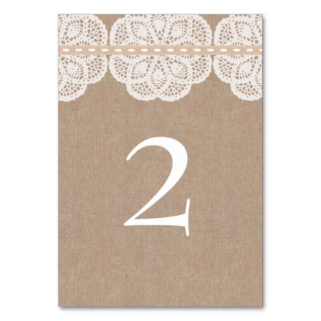 Rustic Vintage Doily Wedding Table Card (Front)