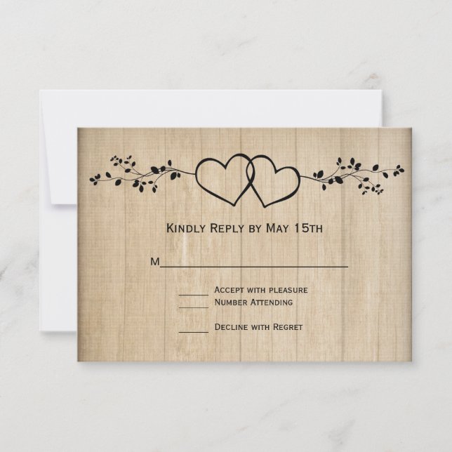 Rustic Vintage Double Hearts Wedding RSVP Cards (Front)