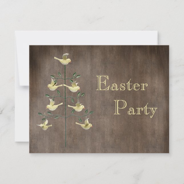 Rustic Vintage Easter Tree & Birds Easter Party Invitation (Front)