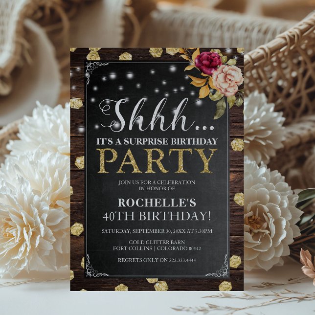 Rustic Vintage Elegant Surprise Birthday Party Invitation (Creator Uploaded)