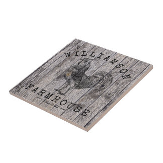 Rustic Vintage Family Name Farmhouse Rooster Wood Tile