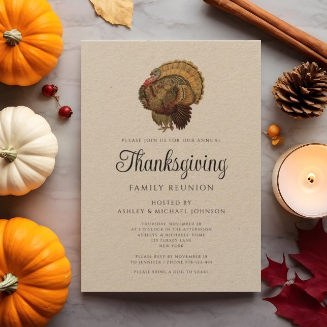 Rustic Vintage Family Reunion Thanksgiving Invitation (Rustic Vintage Family Reunion Thanksgiving Invitation)