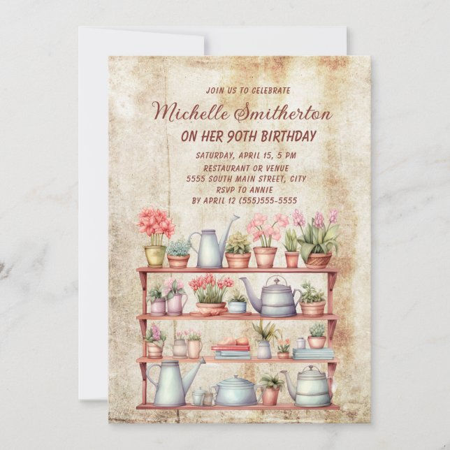 Rustic Vintage Farmhouse Kitchen 90th Birthday Invitation (Front)