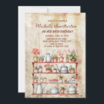 Rustic Vintage Farmhouse Kitchen 90th Birthday Invitation<br><div class="desc">Charming 90th birthday party invitation with rustic,  vintage country farmhouse kitchen shelves covered with plants and old metal teapots.  Contact me for assistance with customisation or to request matching or coordinating Zazzle products</div>
