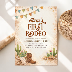 Rustic Vintage First Rodeo Cowboy 1st Birthday Invitation