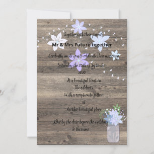 Rustic vintage floral blue mason jar invitation