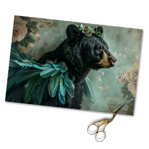 Rustic Vintage Floral Crown Queen Bear Decoupage Tissue Paper