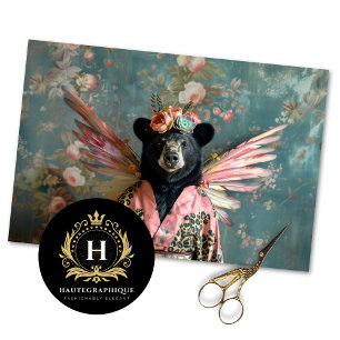 Rustic Vintage Floral Crown Queen Bear Decoupage Tissue Paper