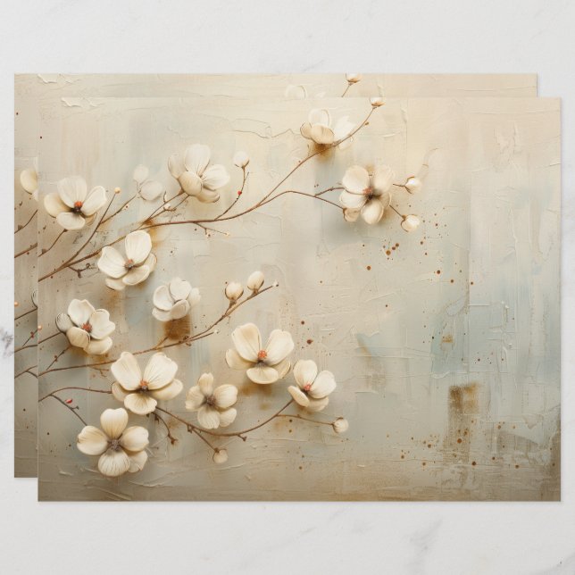 Rustic Vintage Floral Junk Journal Paper Sheet (Front/Back)