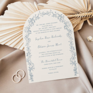 Rustic Vintage Floral Line Art Arch Wedding Invitation